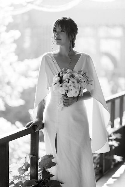 Bride in a white dress with a bouquet