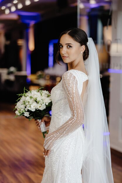 the bride in a white dress