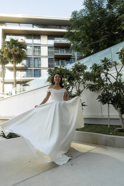 A bride in a white wedding dress