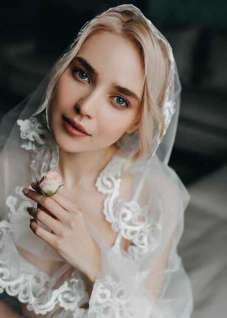 Bride with blonde hair and blue eyes