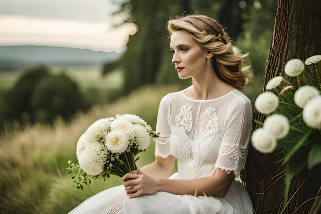 A bride with a bouquet of flowers in her hands