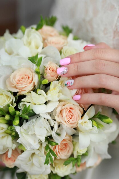 Bride with bouquet of flowers