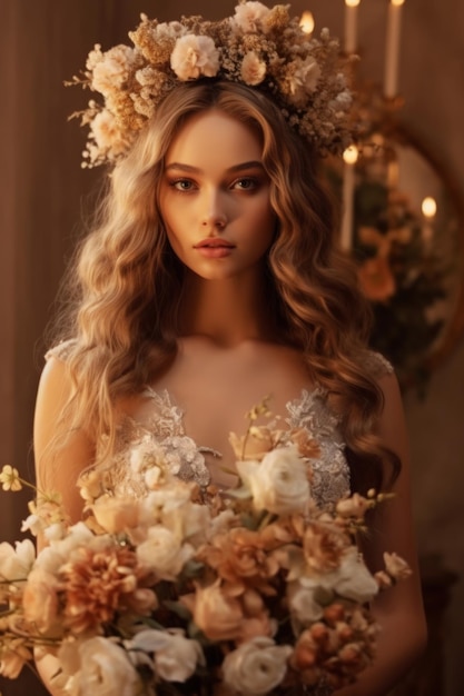 Photo a bride with a bouquet of flowers