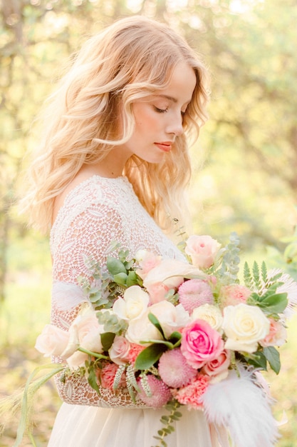 Bride with colorful bouquet