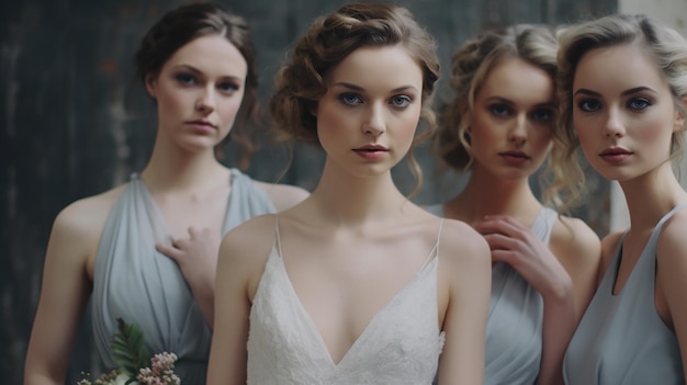 bride with group of bridesmaids