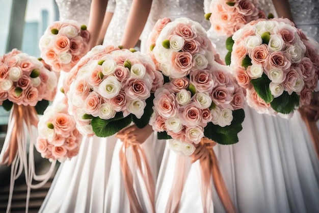 Photo the brides are holding bouquets of flowers