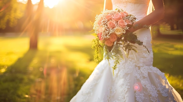 Brides gown shimmering in the sunlight