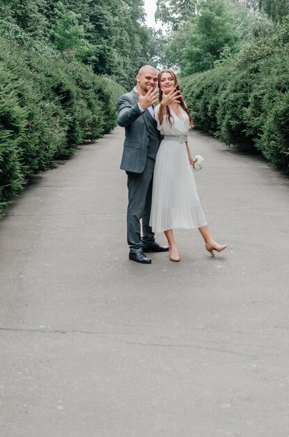 brides near the trees in nature