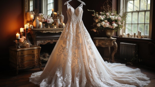 The brides stunning wedding gown