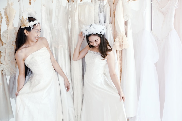 Bridesmaid dress rehearsal at the tailor shop.