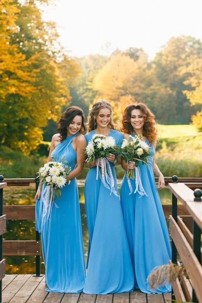 Bridesmaids in park