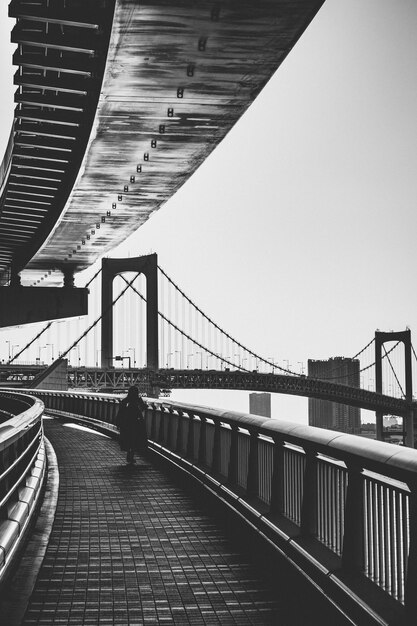 Bridge against clear sky in city