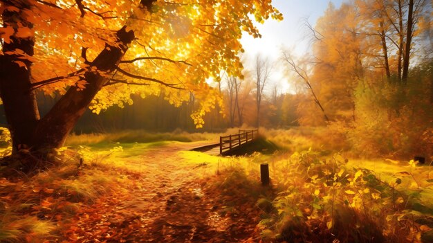 A bridge in the autumn forest