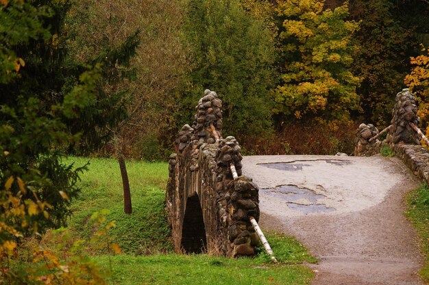 Bridge in the autumn park october time