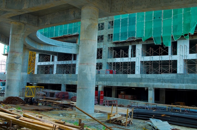 Bridge and building under construction