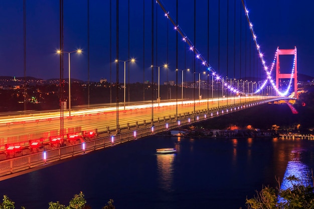 Bridge of Fatih Sultan Mehmet over Bosphorus during twilight