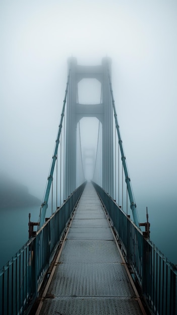 Bridge in the fog by person