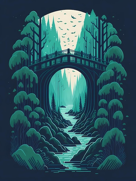 A Bridge Forest Landscape Magic TShirt Design