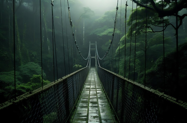 A bridge in the forest with the word cloud on it