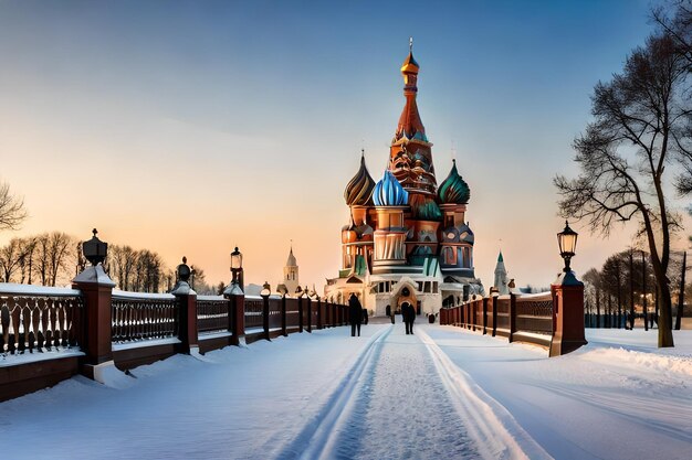 мост перед церковью зимой