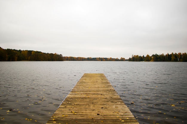 Bridge in Galve lake in Trakai, Lithuania