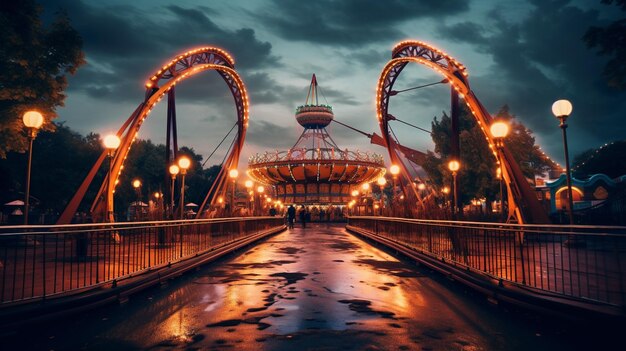 the bridge is lit up at night