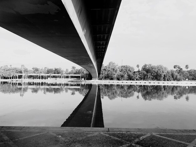 Photo bridge over lake against sky