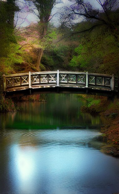 Photo a bridge over a lake in the forest