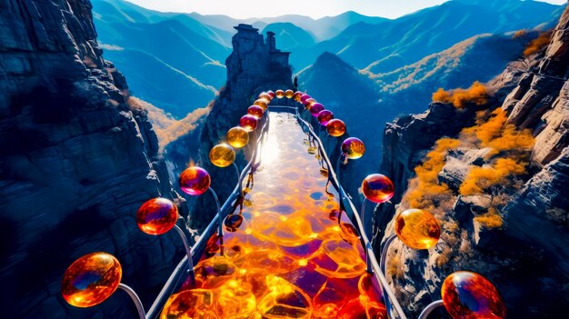 Фото Мост из стеклянных шаров посреди горного хребта