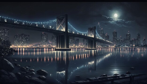 Photo bridge at night bridge over river