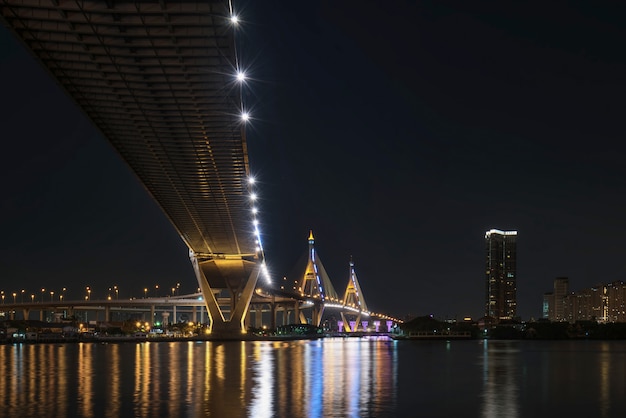 Photo under bridge at night