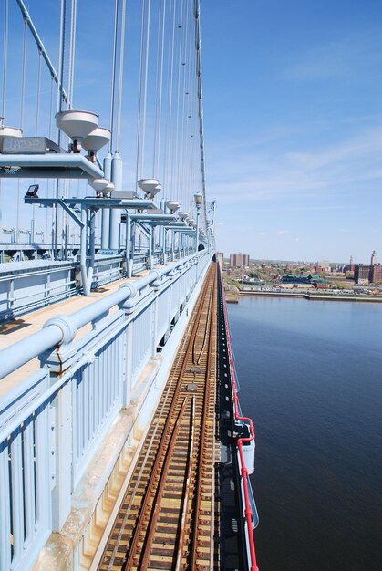 写真 空に逆らって川を渡る橋