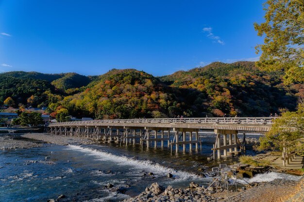 写真 空に逆らって川を渡る橋