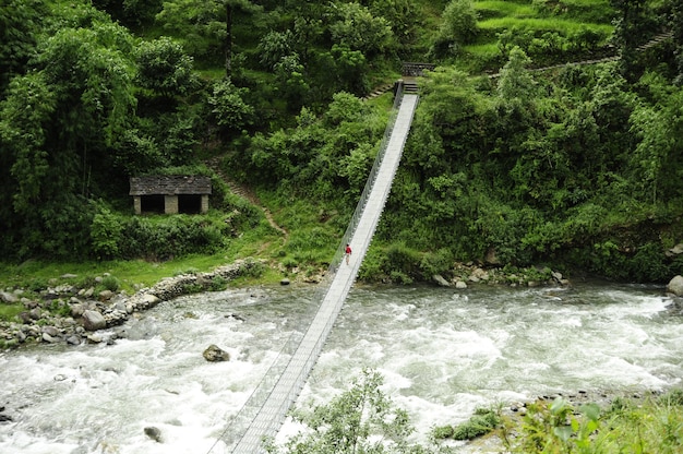 写真 ネパールの川に架かる橋
