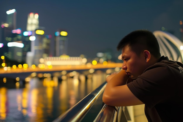 Bridge Overlooking Nocturnal Cityscape Lean