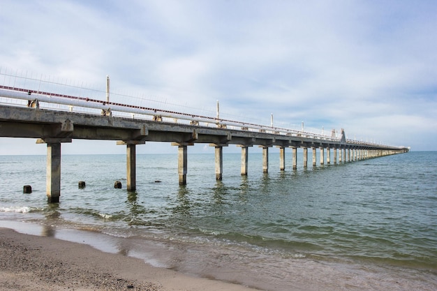 Bridge pier extending into the sea