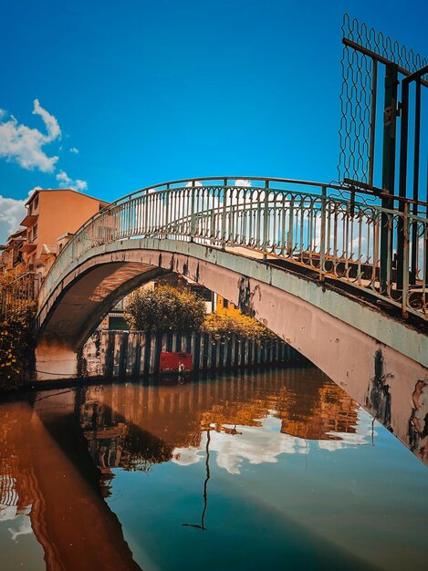 Bridge over river against blue sky