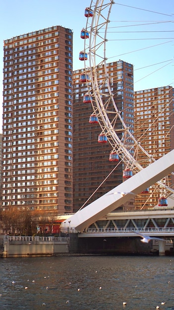 都市の建物に対する川を越えた橋