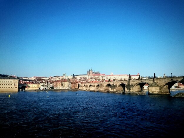 Bridge over river against clear sky