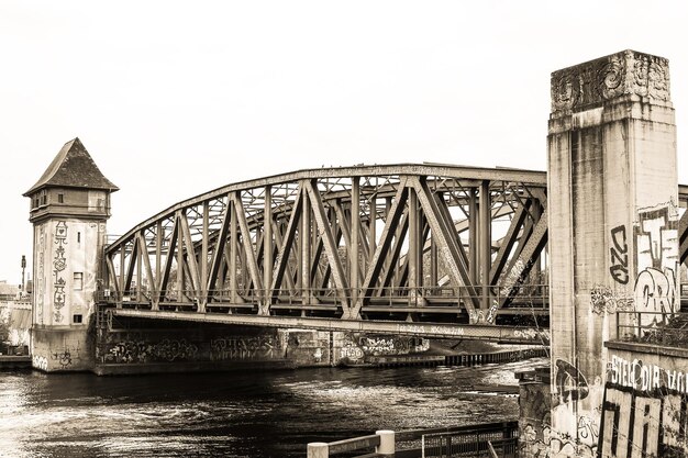 Bridge over river against clear sky