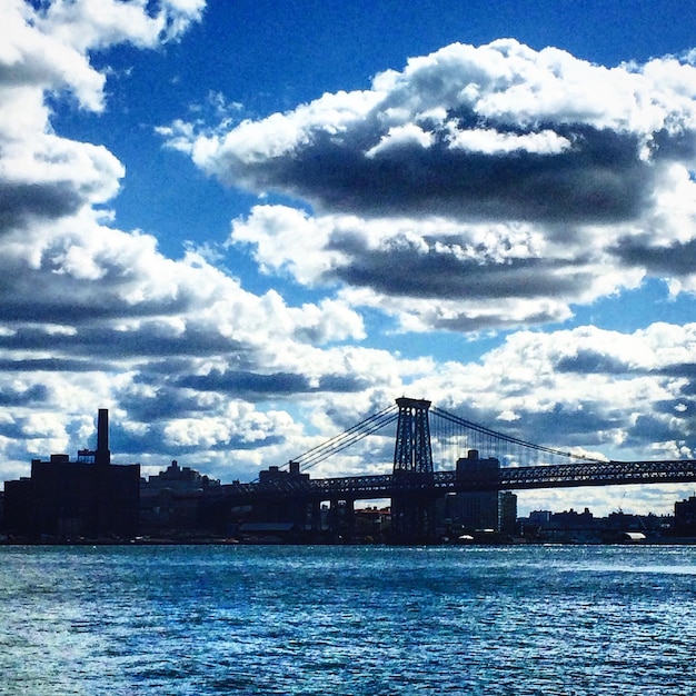 Bridge over river against cloudy sky