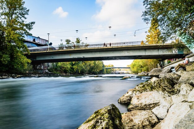 Bridge over river against sky