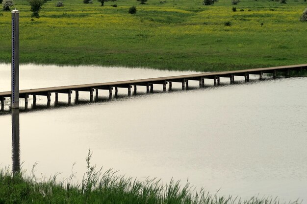 Bridge over river amidst field