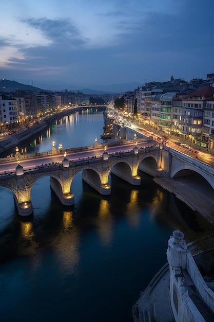 A bridge over the river arno at night