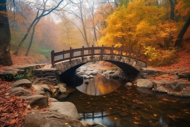 Bridge over the river in autumn