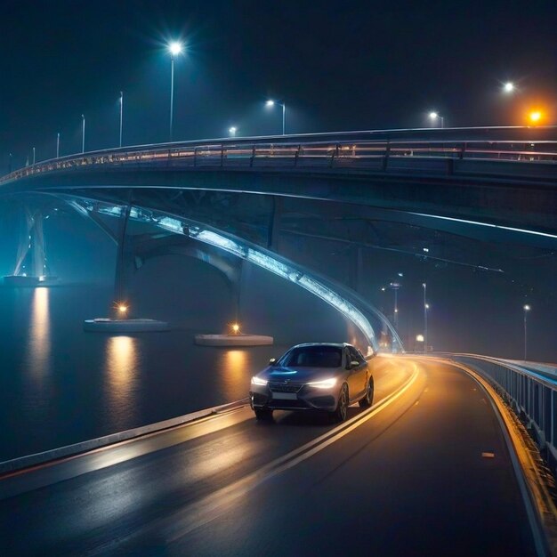 Bridge over river at night generated by Ai