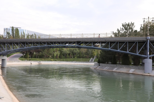 bridge over the river in the park closeup of photo