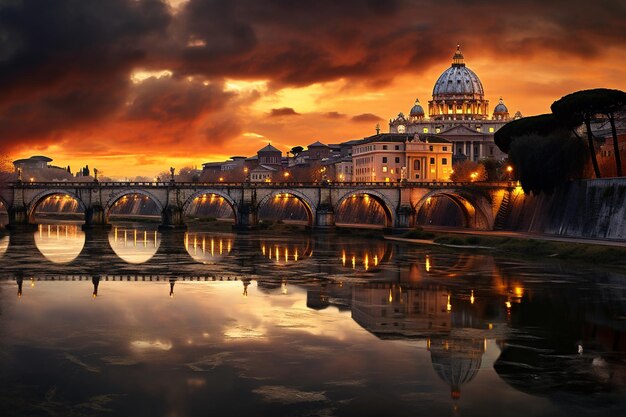 Bridge over river at sunset