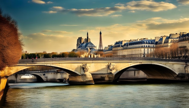 a bridge over a river with a bridge in the background