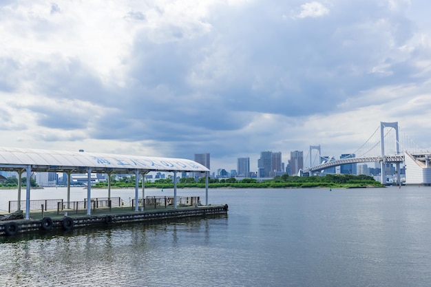 川を渡る橋と背景の都市